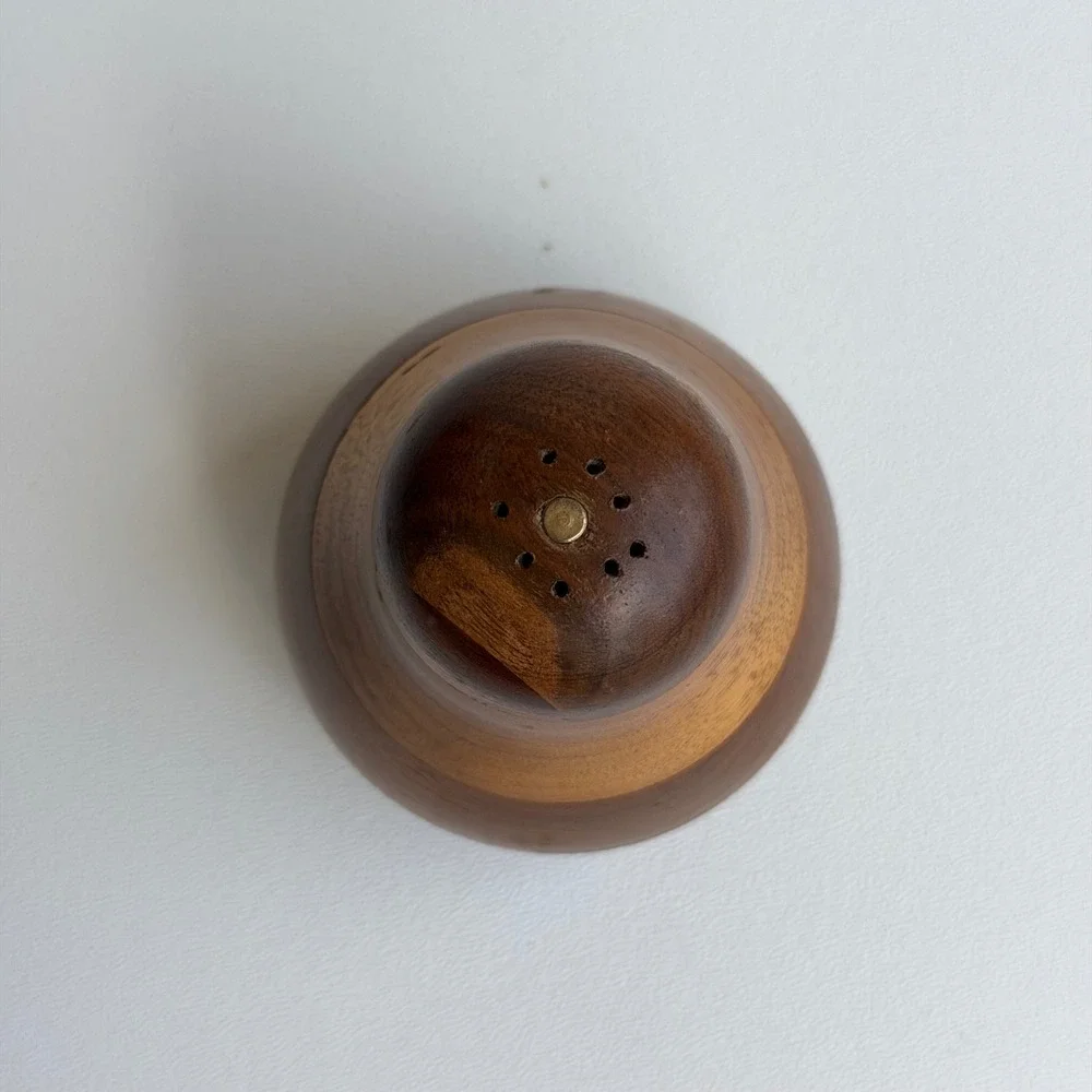 Vintage Hand‎ Turned Wood Salt Shaker Brown Mid Century Modern Pear